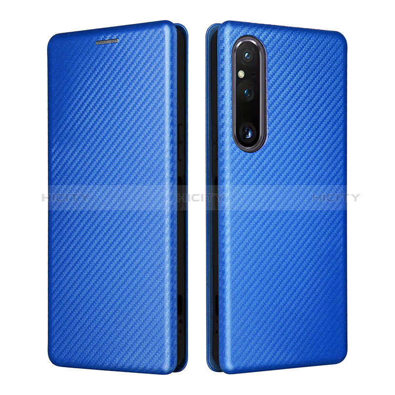 Coque Portefeuille Livre Cuir Etui Clapet L02Z pour Sony Xperia 1 V Bleu Plus