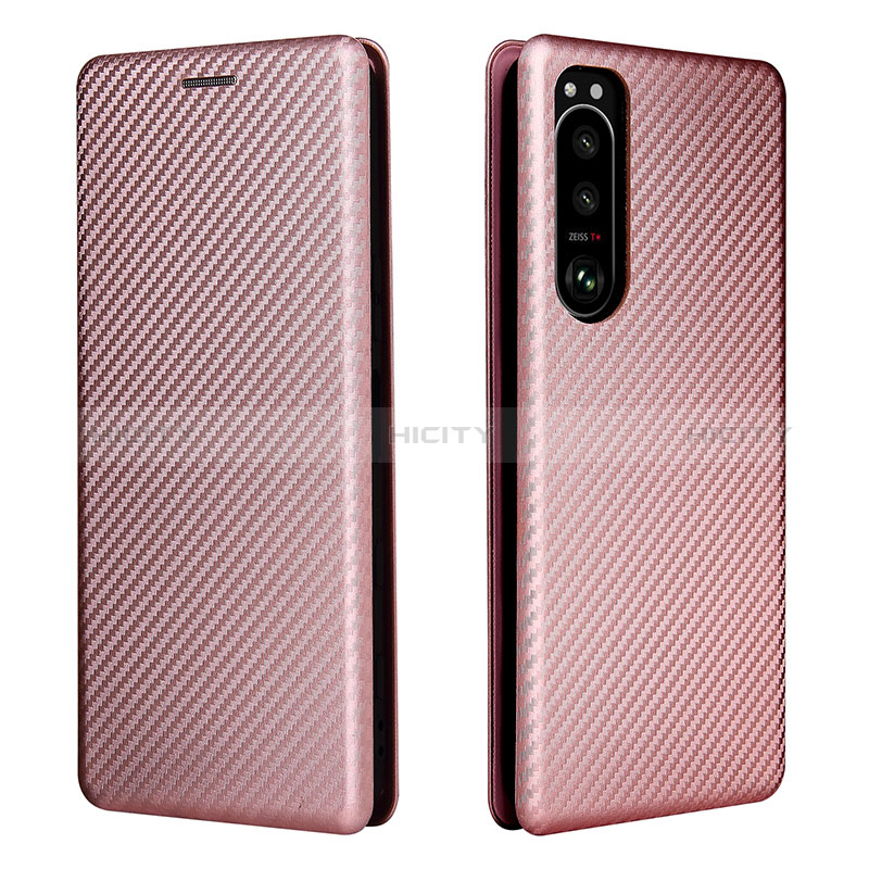 Coque Portefeuille Livre Cuir Etui Clapet L02Z pour Sony Xperia 5 III Or Rose Plus