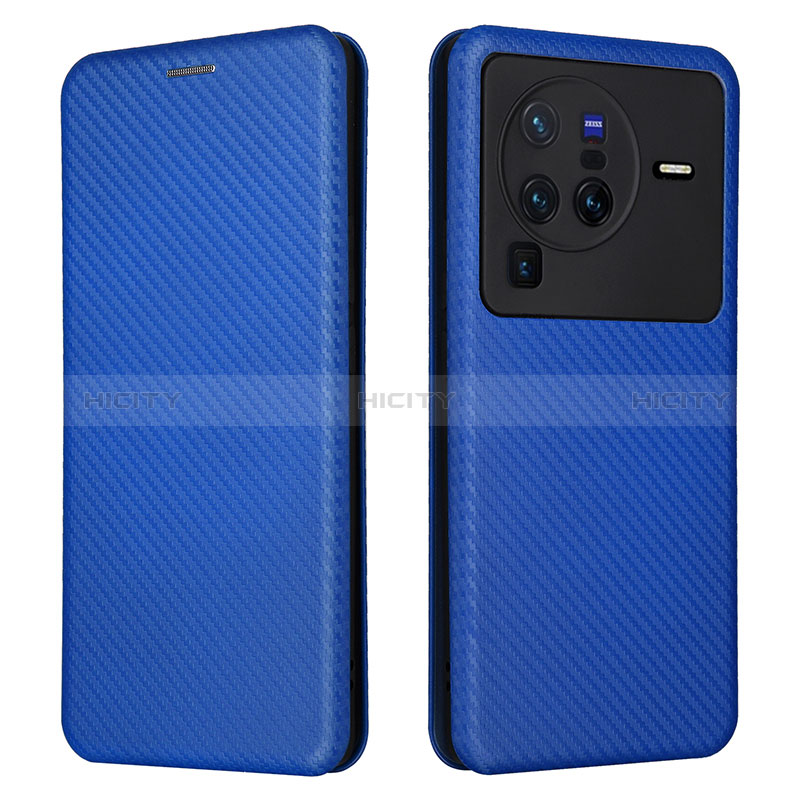 Coque Portefeuille Livre Cuir Etui Clapet L02Z pour Vivo X80 Pro 5G Bleu Plus