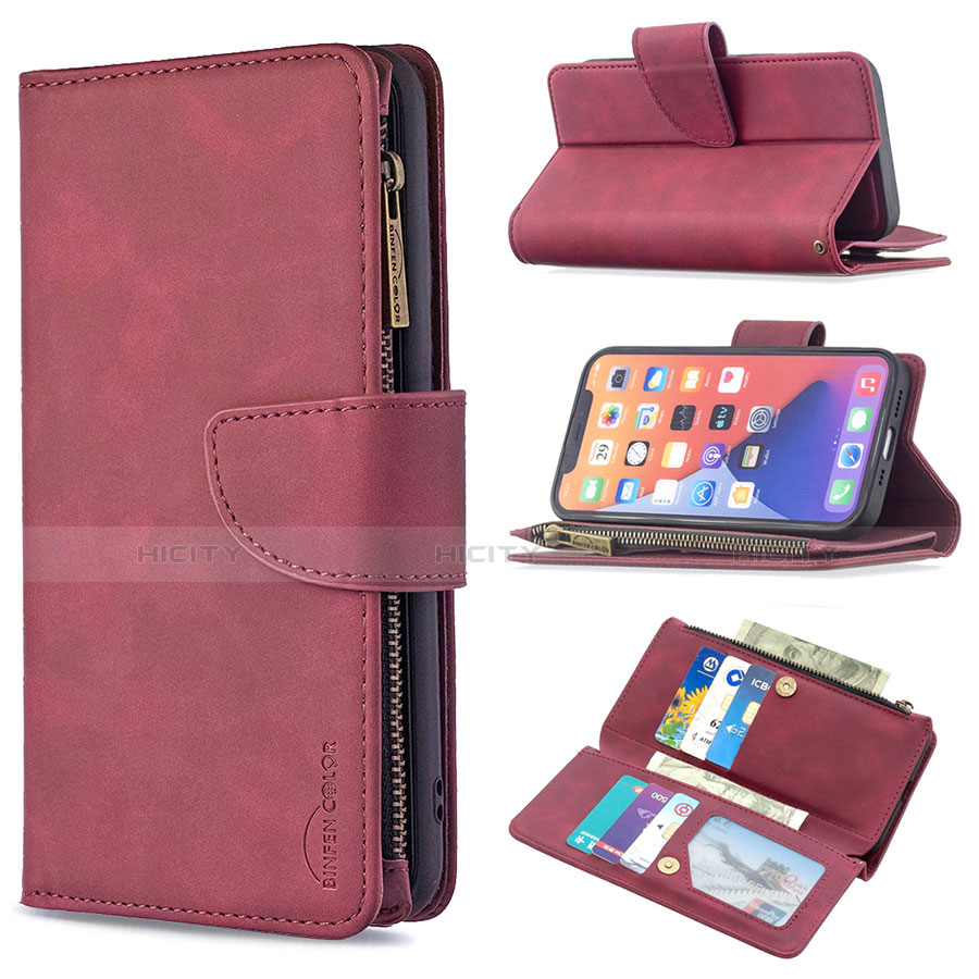 Coque Portefeuille Livre Cuir Etui Clapet L03 pour Apple iPhone 13 Pro Vin Rouge Plus