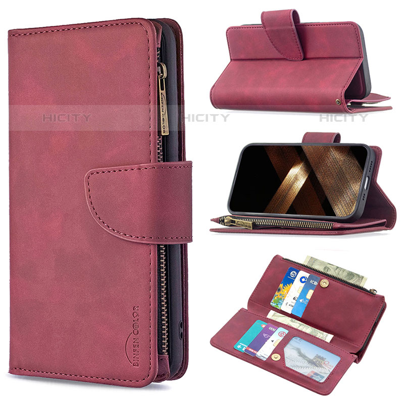 Coque Portefeuille Livre Cuir Etui Clapet L03 pour Apple iPhone 15 Pro Max Vin Rouge Plus