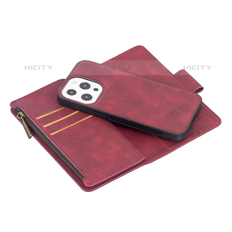 Coque Portefeuille Livre Cuir Etui Clapet L03 pour Apple iPhone 15 Pro Max Vin Rouge Plus