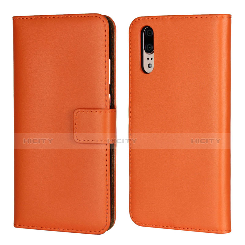 Coque Portefeuille Livre Cuir Etui Clapet L03 pour Huawei P20 Orange Plus