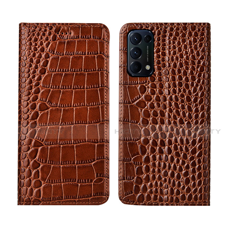 Coque Portefeuille Livre Cuir Etui Clapet L03 pour Oppo Reno5 5G Brun Clair Plus