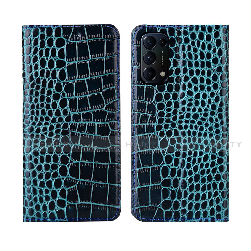 Coque Portefeuille Livre Cuir Etui Clapet L03 pour Oppo Reno5 Pro 5G Bleu Plus