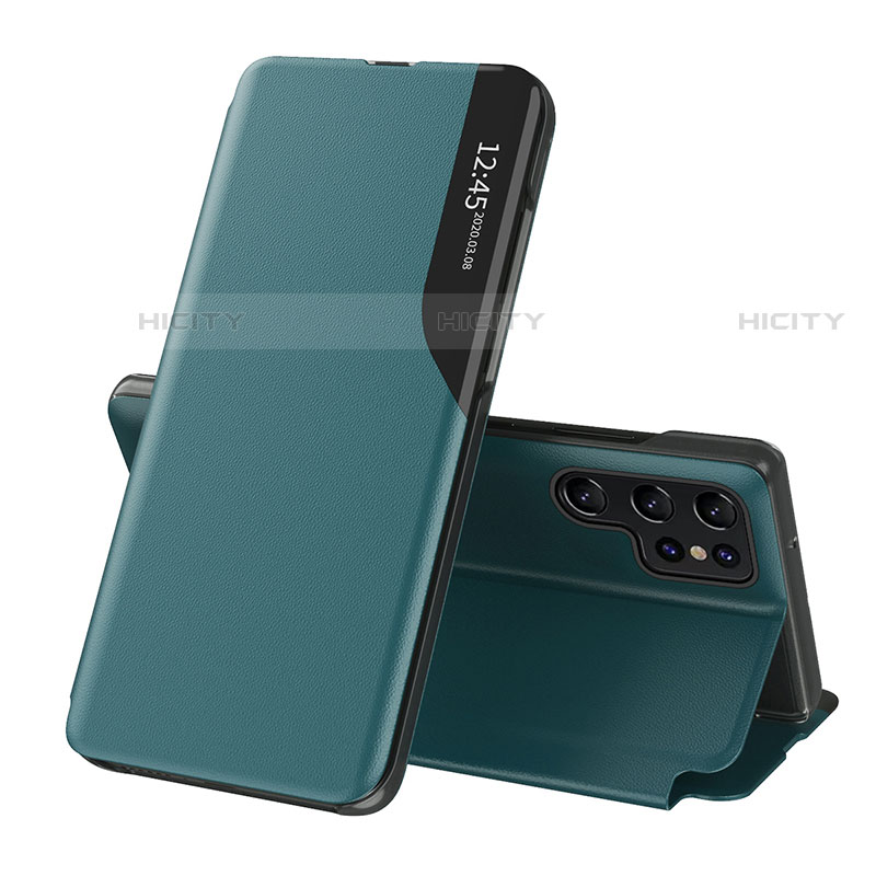 Coque Portefeuille Livre Cuir Etui Clapet L03 pour Samsung Galaxy S21 Ultra 5G Vert Plus