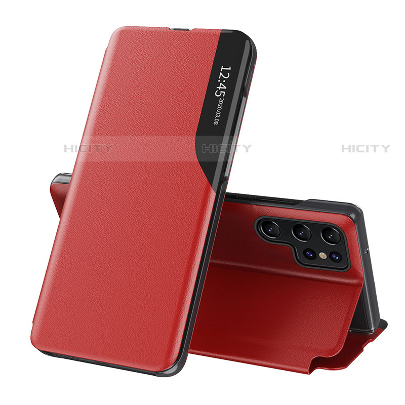 Coque Portefeuille Livre Cuir Etui Clapet L03 pour Samsung Galaxy S22 Ultra 5G Rouge Plus