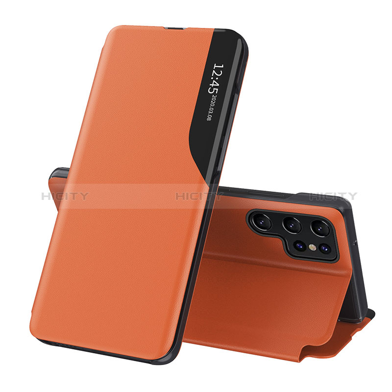 Coque Portefeuille Livre Cuir Etui Clapet L03 pour Samsung Galaxy S24 Ultra 5G Orange Plus