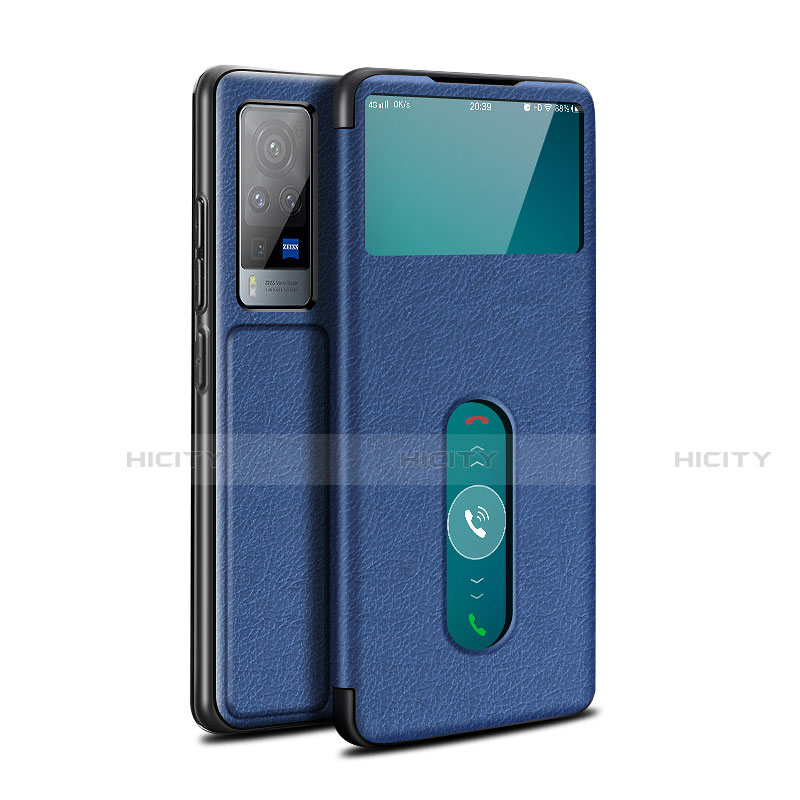 Coque Portefeuille Livre Cuir Etui Clapet L03 pour Vivo X60 Pro 5G Bleu Plus