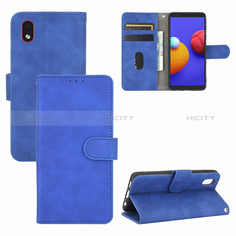 Coque Portefeuille Livre Cuir Etui Clapet L03Z pour Samsung Galaxy A01 Core Bleu Plus