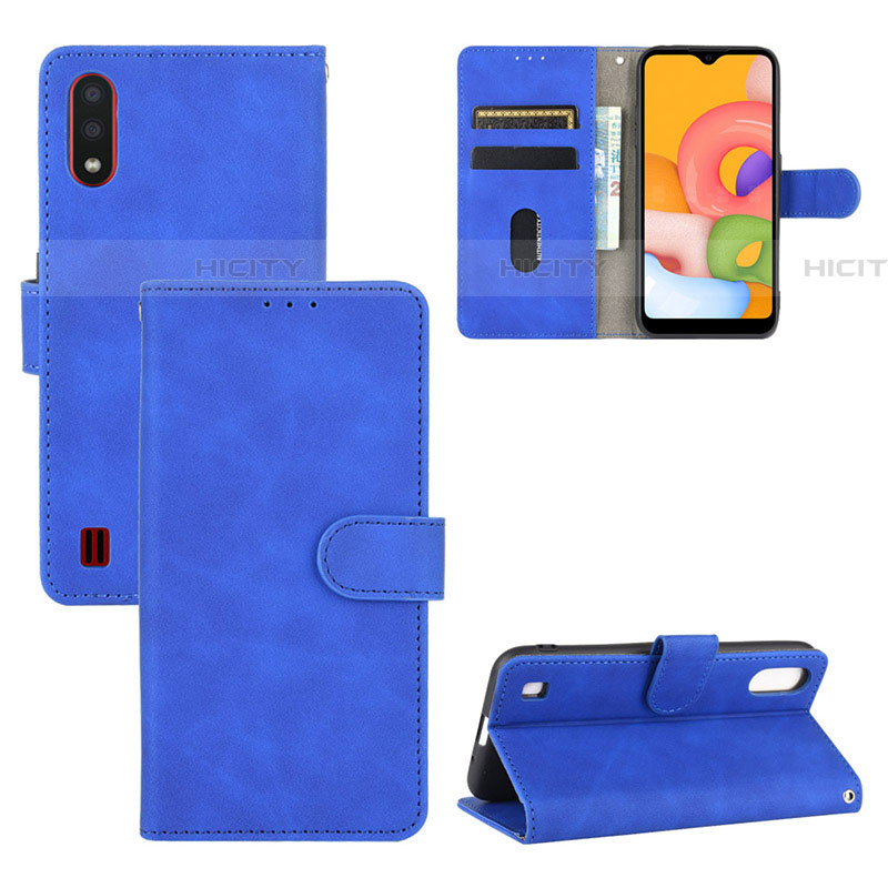 Coque Portefeuille Livre Cuir Etui Clapet L03Z pour Samsung Galaxy A01 SM-A015 Bleu Plus