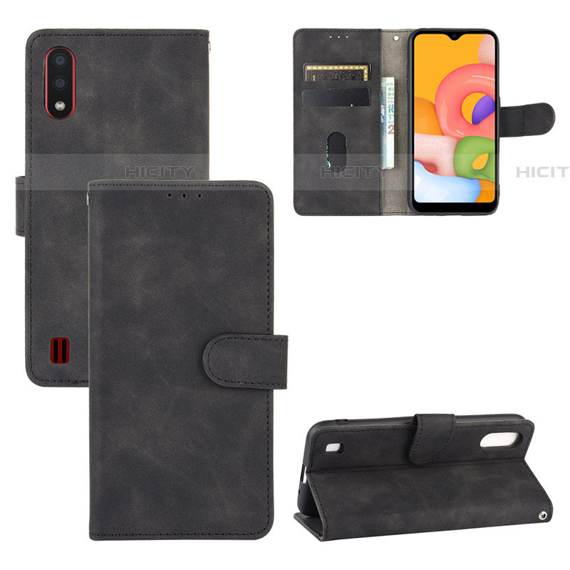 Coque Portefeuille Livre Cuir Etui Clapet L03Z pour Samsung Galaxy A01 SM-A015 Noir Plus