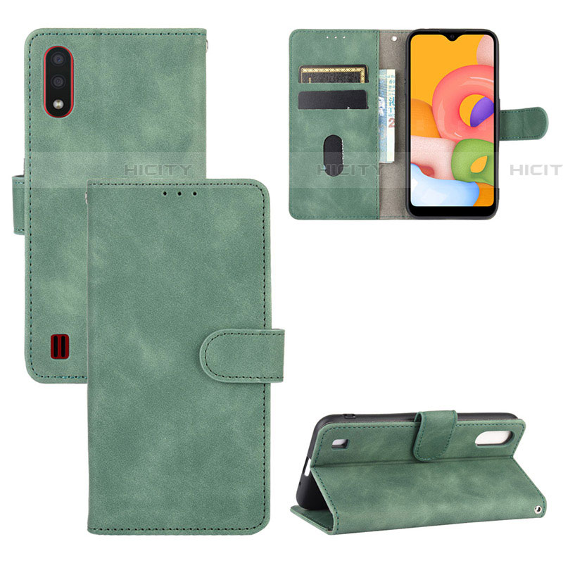 Coque Portefeuille Livre Cuir Etui Clapet L03Z pour Samsung Galaxy A01 SM-A015 Vert Plus