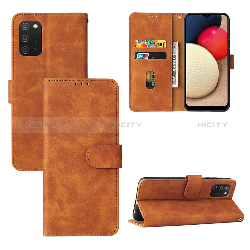 Coque Portefeuille Livre Cuir Etui Clapet L03Z pour Samsung Galaxy A02s Marron Plus