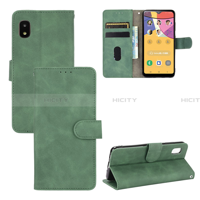 Coque Portefeuille Livre Cuir Etui Clapet L03Z pour Samsung Galaxy A21 SC-42A Vert Plus