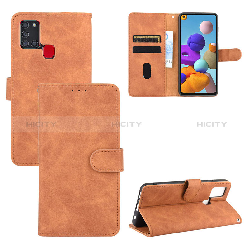 Coque Portefeuille Livre Cuir Etui Clapet L03Z pour Samsung Galaxy A21s Marron Plus