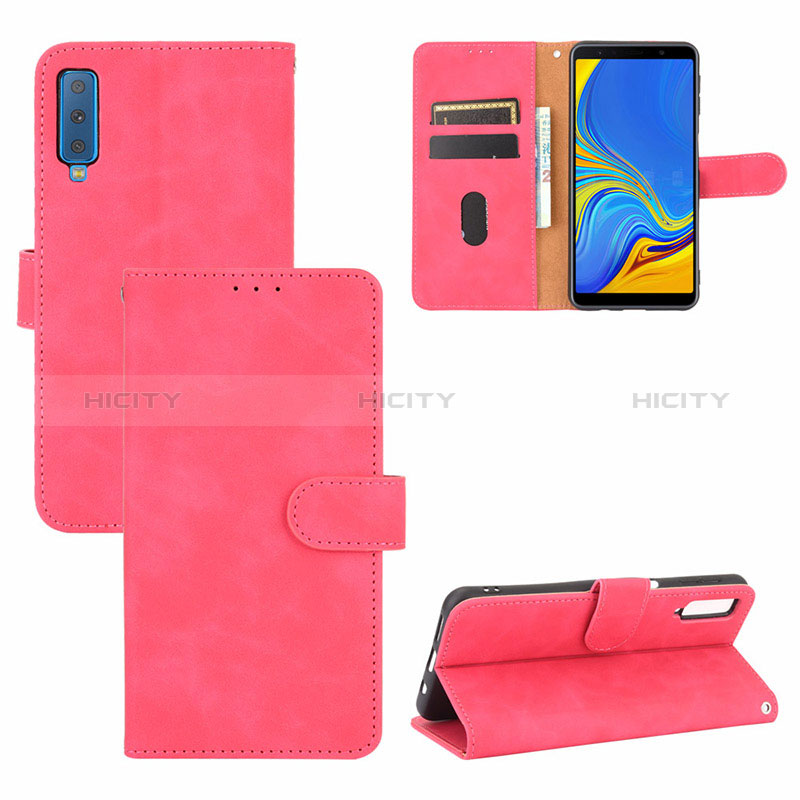 Coque Portefeuille Livre Cuir Etui Clapet L03Z pour Samsung Galaxy A7 (2018) A750 Rose Rouge Plus