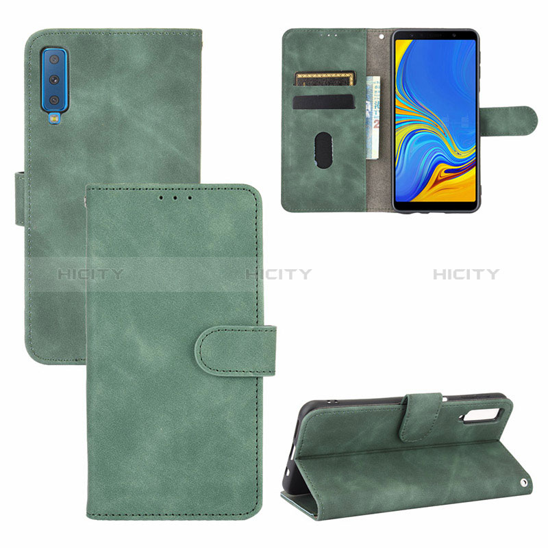 Coque Portefeuille Livre Cuir Etui Clapet L03Z pour Samsung Galaxy A7 (2018) A750 Vert Plus