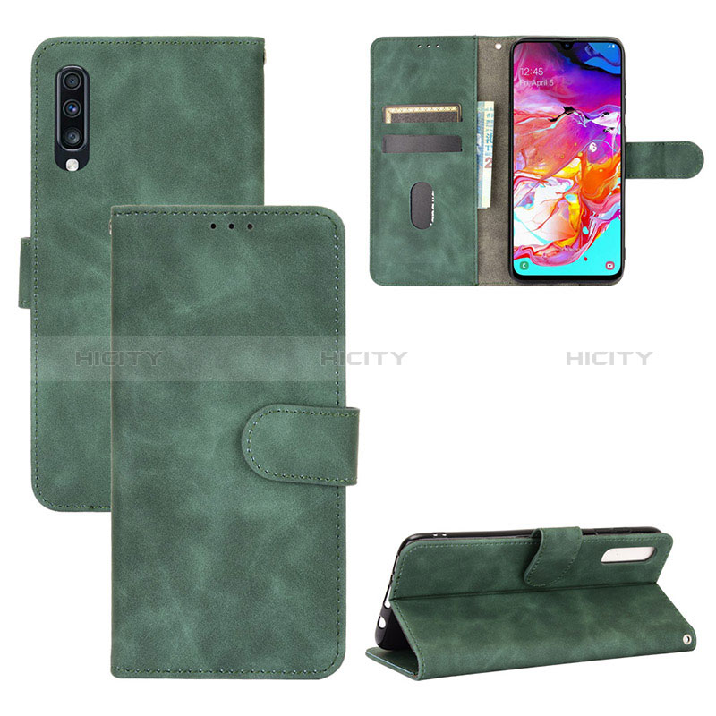 Coque Portefeuille Livre Cuir Etui Clapet L03Z pour Samsung Galaxy A70 Vert Plus