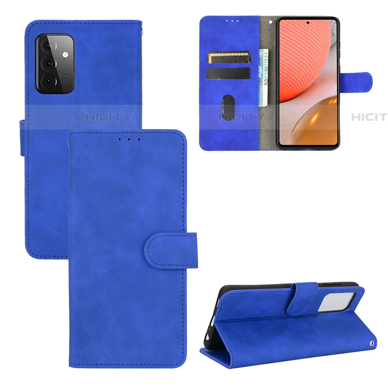 Coque Portefeuille Livre Cuir Etui Clapet L03Z pour Samsung Galaxy A72 5G Bleu Plus