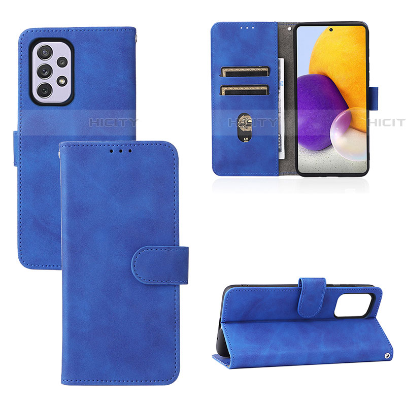 Coque Portefeuille Livre Cuir Etui Clapet L03Z pour Samsung Galaxy A73 5G Bleu Plus