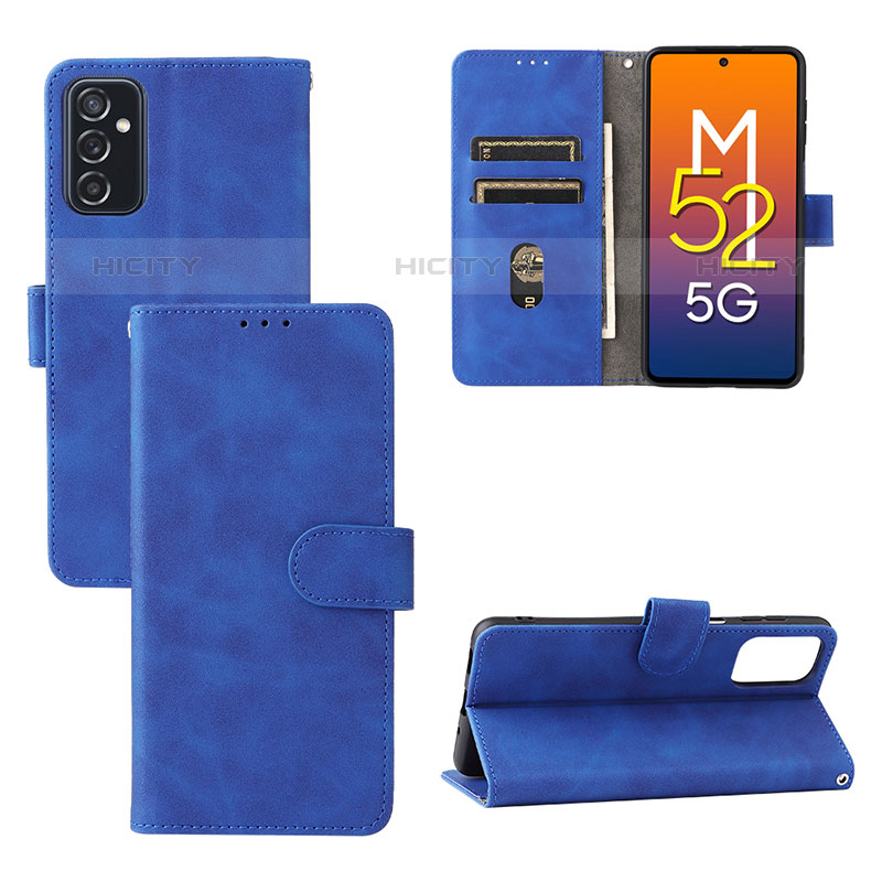 Coque Portefeuille Livre Cuir Etui Clapet L03Z pour Samsung Galaxy M52 5G Bleu Plus