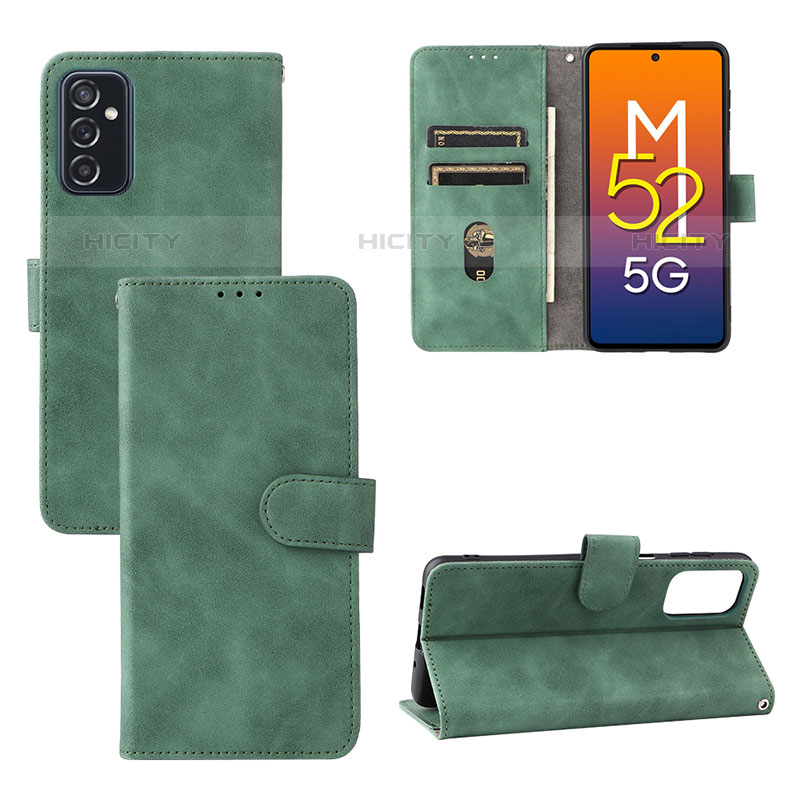 Coque Portefeuille Livre Cuir Etui Clapet L03Z pour Samsung Galaxy M52 5G Vert Plus