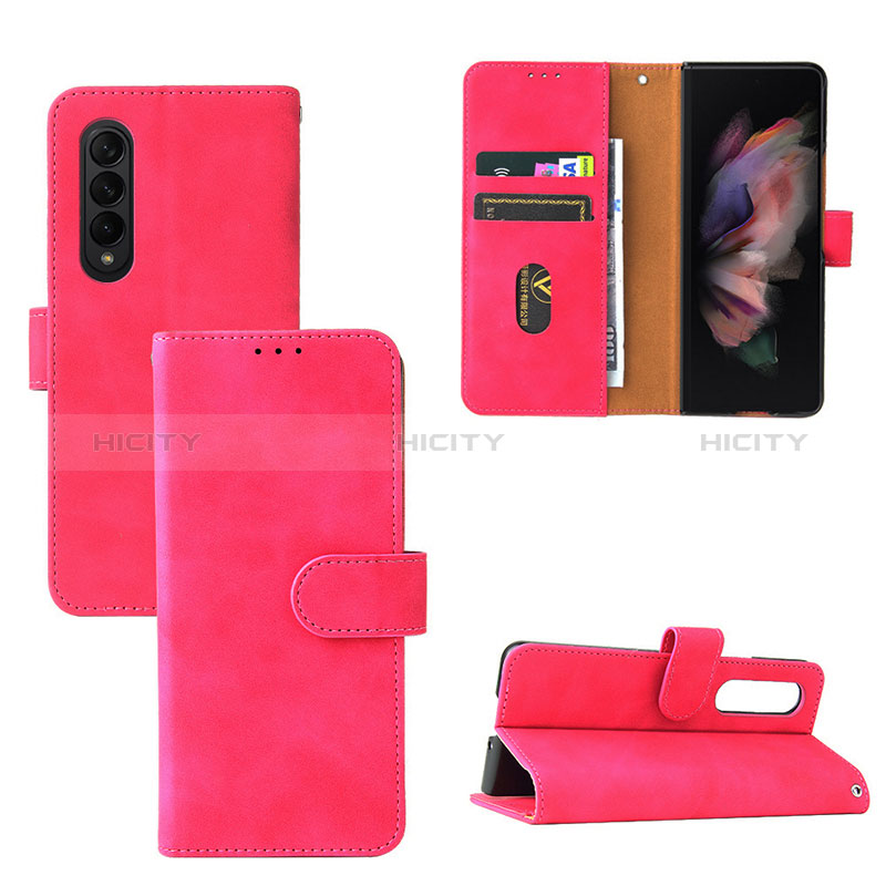 Coque Portefeuille Livre Cuir Etui Clapet L03Z pour Samsung Galaxy Z Fold3 5G Rose Rouge Plus