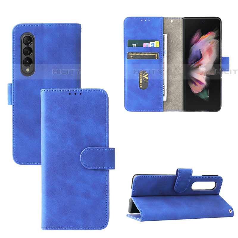 Coque Portefeuille Livre Cuir Etui Clapet L03Z pour Samsung Galaxy Z Fold4 5G Bleu Plus