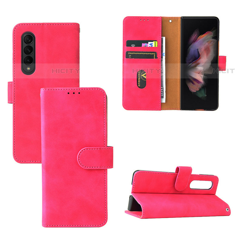 Coque Portefeuille Livre Cuir Etui Clapet L03Z pour Samsung Galaxy Z Fold4 5G Rose Rouge Plus