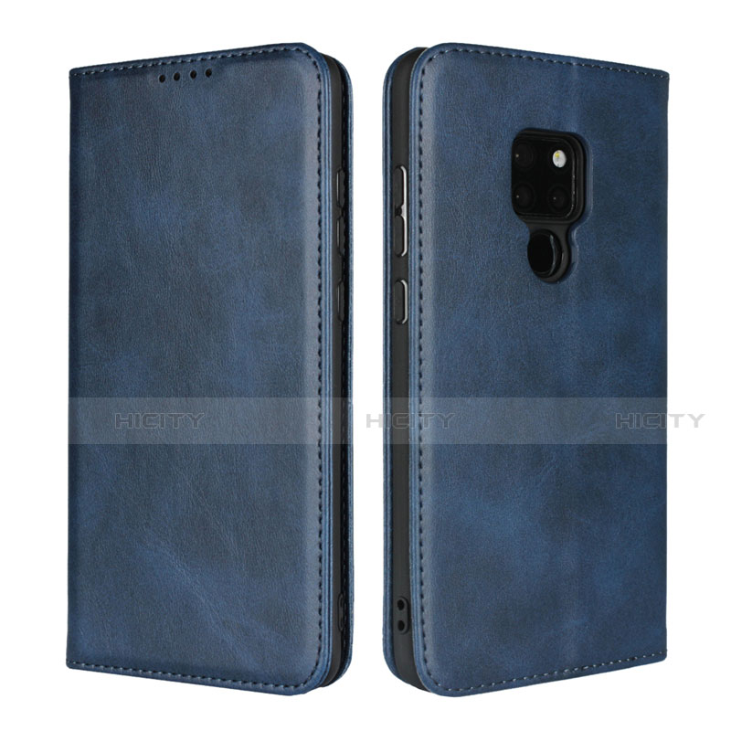 Coque Portefeuille Livre Cuir Etui Clapet L04 pour Huawei Mate 20 Bleu Plus