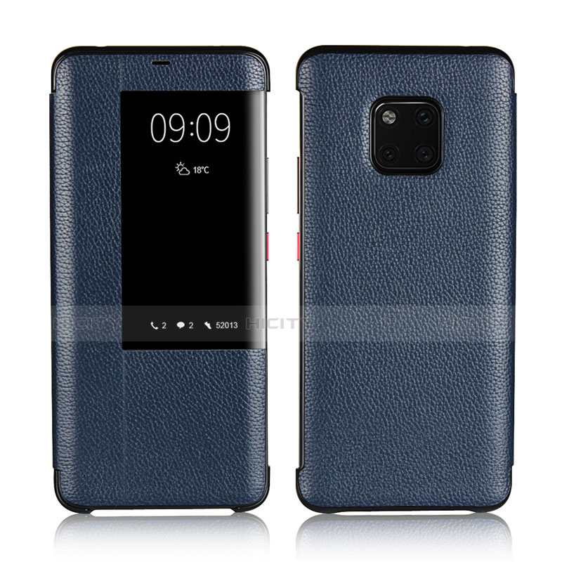 Coque Portefeuille Livre Cuir Etui Clapet L04 pour Huawei Mate 20 Pro Bleu Plus