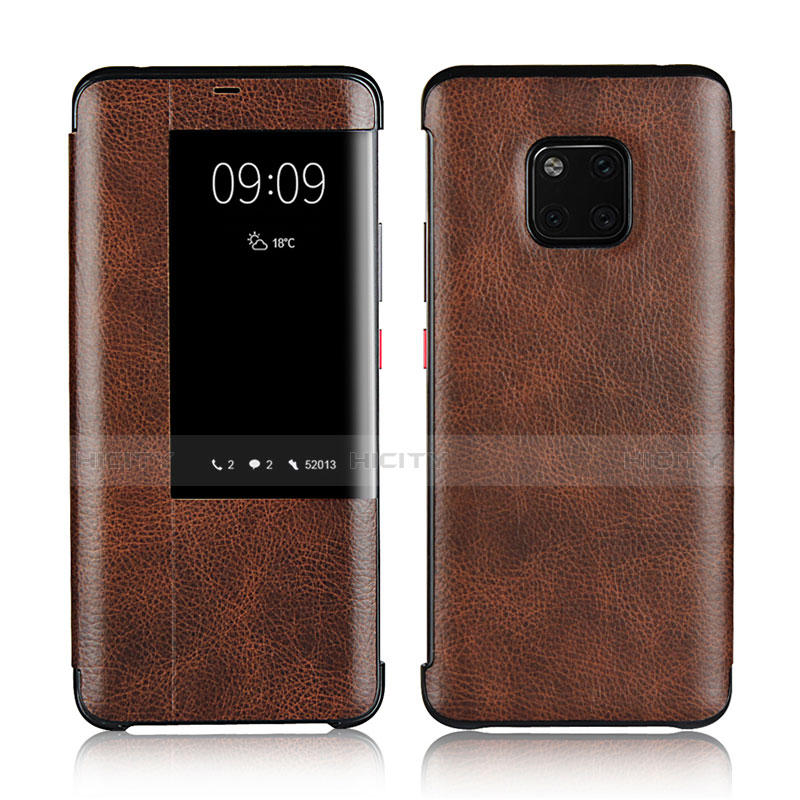 Coque Portefeuille Livre Cuir Etui Clapet L04 pour Huawei Mate 20 Pro Marron Plus