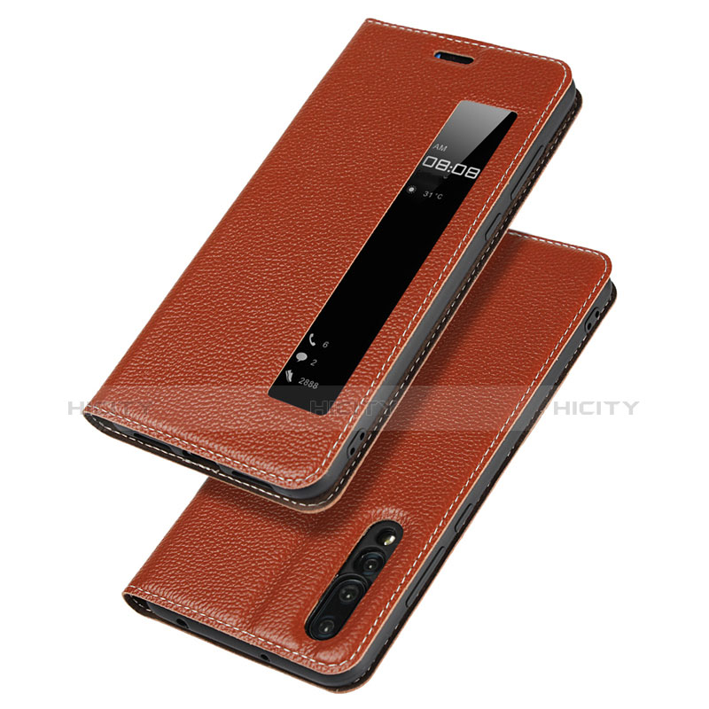 Coque Portefeuille Livre Cuir Etui Clapet L04 pour Huawei P20 Pro Orange Plus