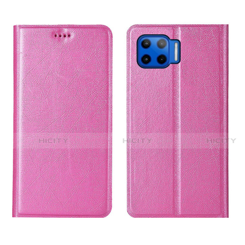 Coque Portefeuille Livre Cuir Etui Clapet L04 pour Motorola Moto G 5G Plus Rose Plus