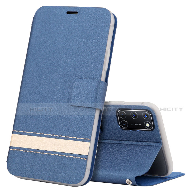 Coque Portefeuille Livre Cuir Etui Clapet L04 pour Oppo A72 Bleu Plus