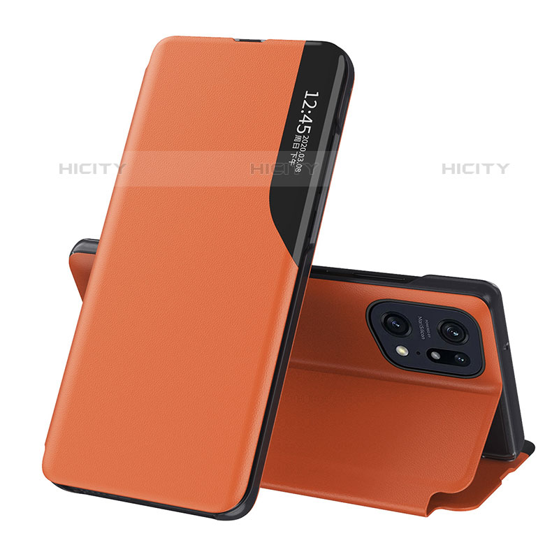 Coque Portefeuille Livre Cuir Etui Clapet L04 pour Oppo Find X5 Pro 5G Orange Plus