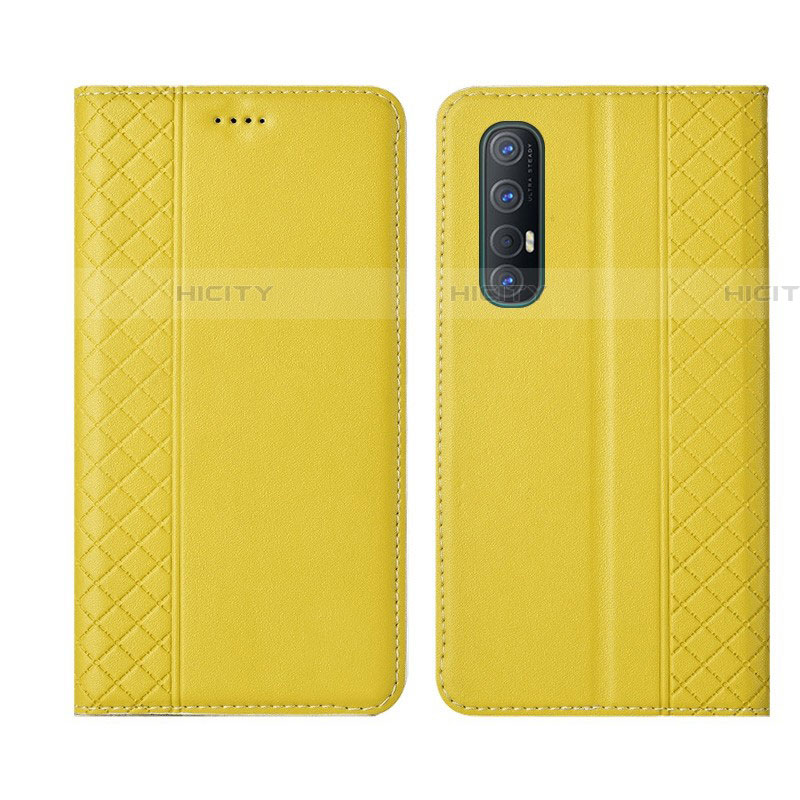 Coque Portefeuille Livre Cuir Etui Clapet L04 pour Oppo Reno3 Pro Jaune Plus