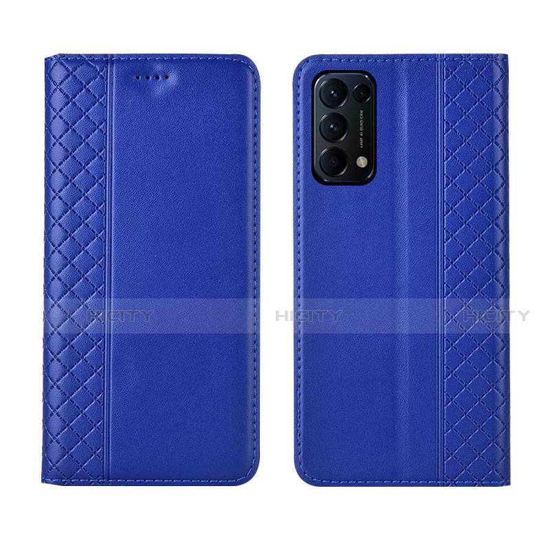 Coque Portefeuille Livre Cuir Etui Clapet L04 pour Oppo Reno5 Pro 5G Bleu Plus