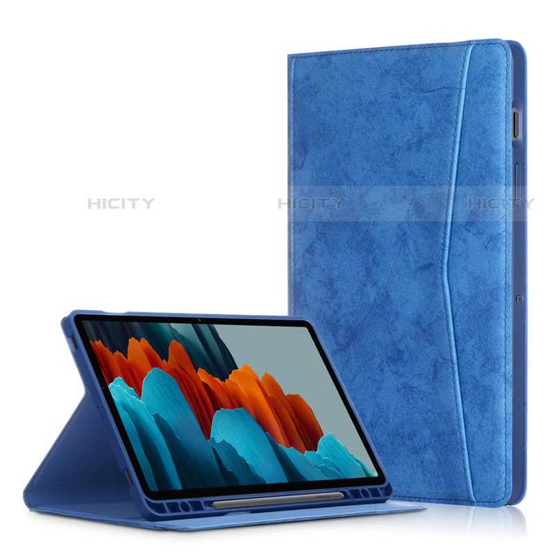 Coque Portefeuille Livre Cuir Etui Clapet L04 pour Samsung Galaxy Tab S7 Plus 12.4 Wi-Fi SM-T970 Bleu Plus