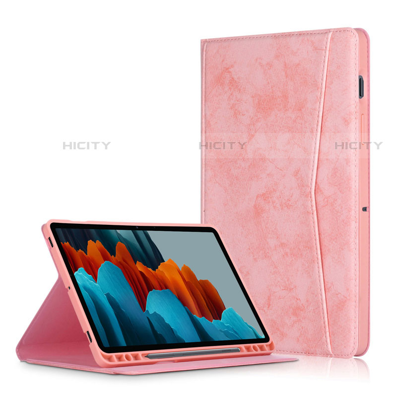 Coque Portefeuille Livre Cuir Etui Clapet L04 pour Samsung Galaxy Tab S7 Plus 5G 12.4 SM-T976 Rose Plus