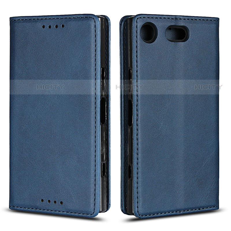 Coque Portefeuille Livre Cuir Etui Clapet L04 pour Sony Xperia XZ1 Compact Bleu Plus