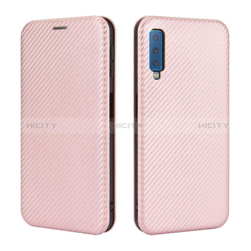 Coque Portefeuille Livre Cuir Etui Clapet L04Z pour Samsung Galaxy A7 (2018) A750 Or Rose Plus