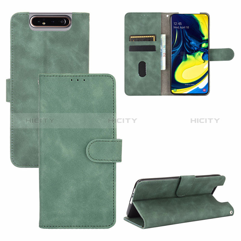 Coque Portefeuille Livre Cuir Etui Clapet L04Z pour Samsung Galaxy A80 Vert Plus