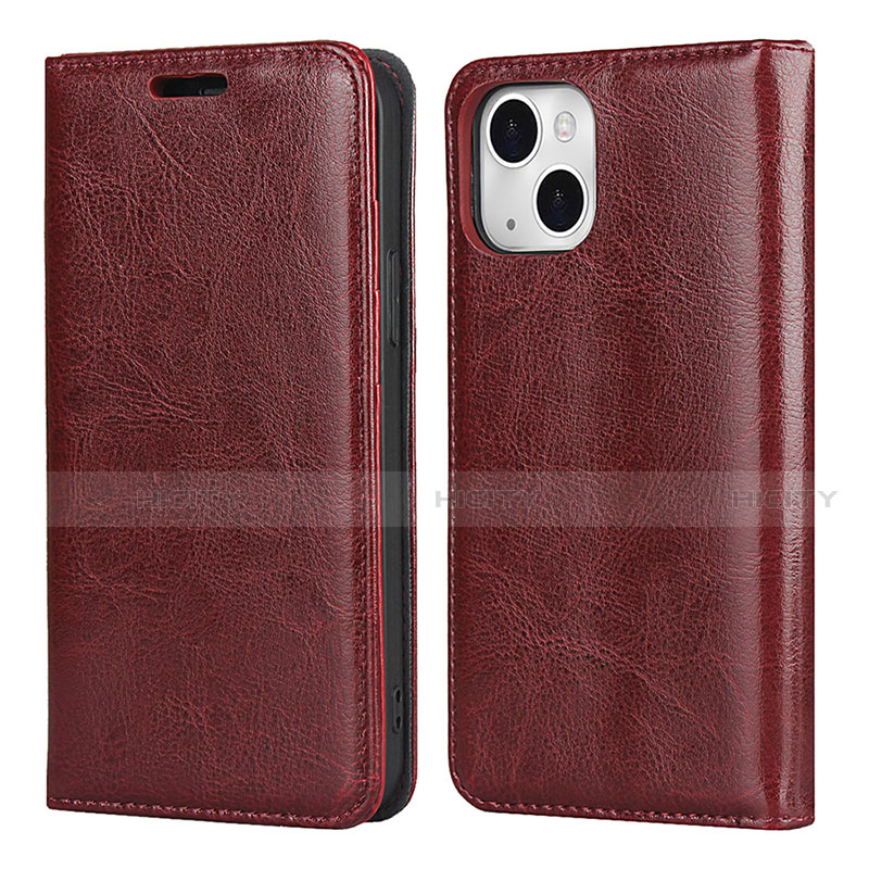 Coque Portefeuille Livre Cuir Etui Clapet L05 pour Apple iPhone 13 Vin Rouge Plus