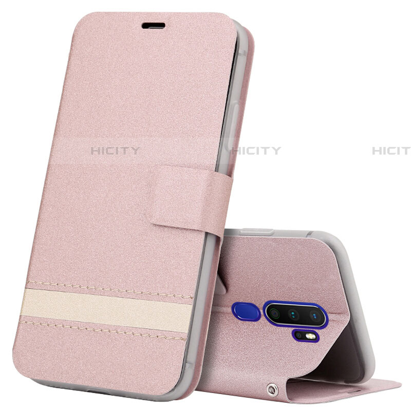 Coque Portefeuille Livre Cuir Etui Clapet L05 pour Oppo A5 (2020) Or Rose Plus