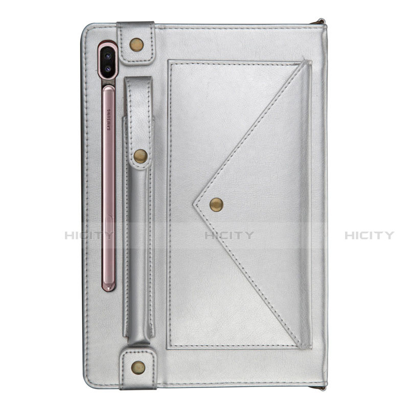 Coque Portefeuille Livre Cuir Etui Clapet L05 pour Samsung Galaxy Tab S6 10.5 SM-T860 Argent Plus