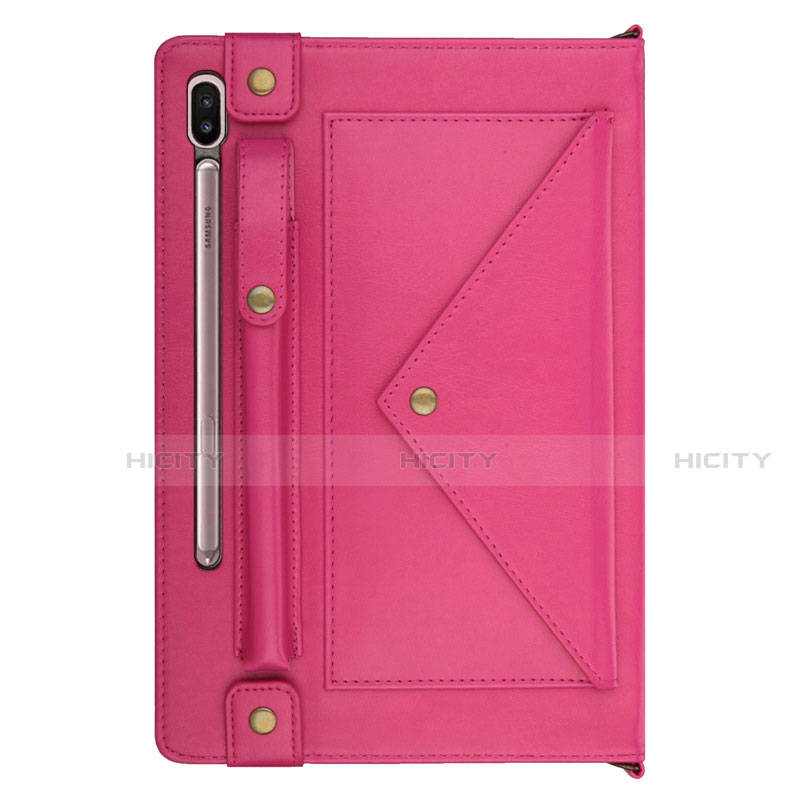 Coque Portefeuille Livre Cuir Etui Clapet L05 pour Samsung Galaxy Tab S6 10.5 SM-T860 Rose Rouge Plus