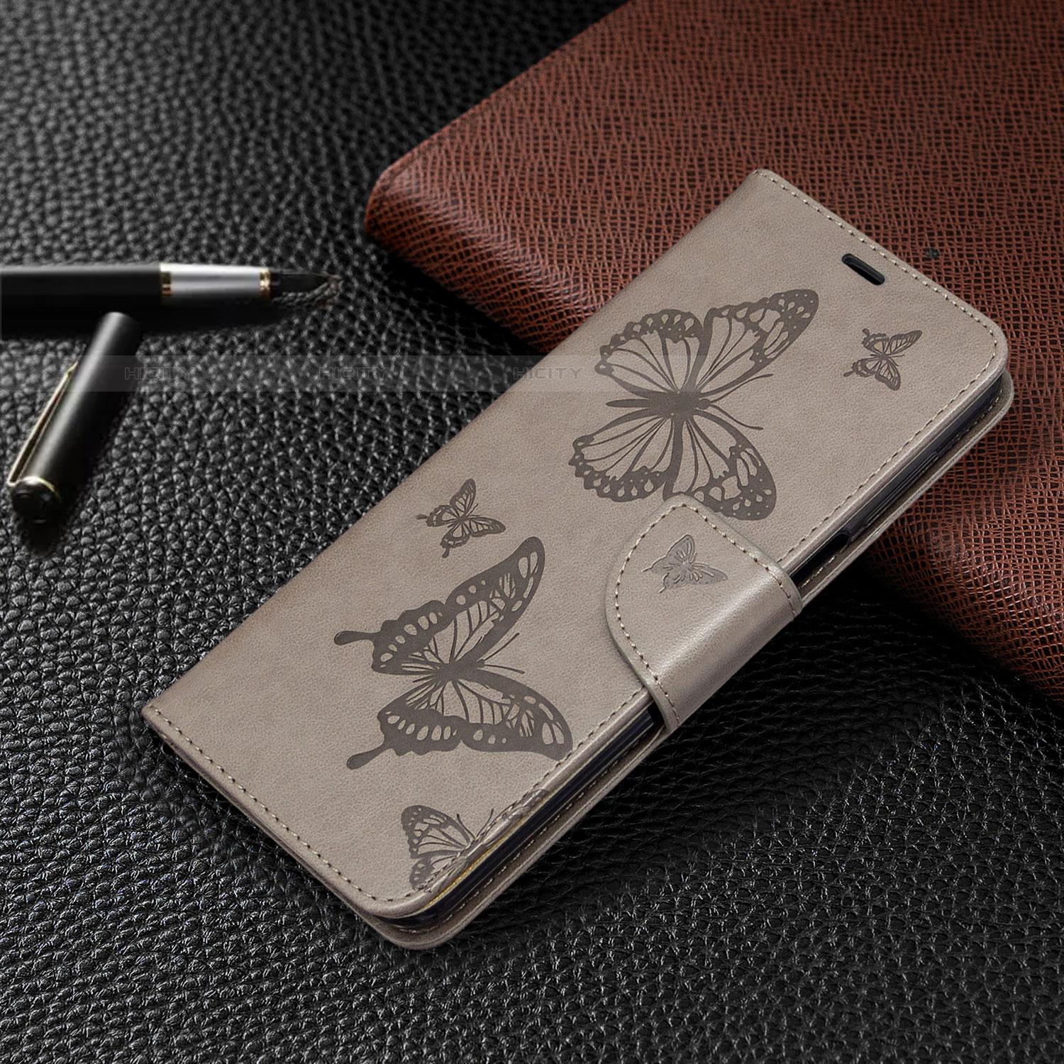 Coque Portefeuille Livre Cuir Etui Clapet L05 pour Xiaomi Redmi Note 9S Gris Plus