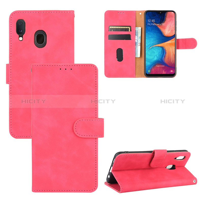 Coque Portefeuille Livre Cuir Etui Clapet L05Z pour Samsung Galaxy A20 Rose Rouge Plus